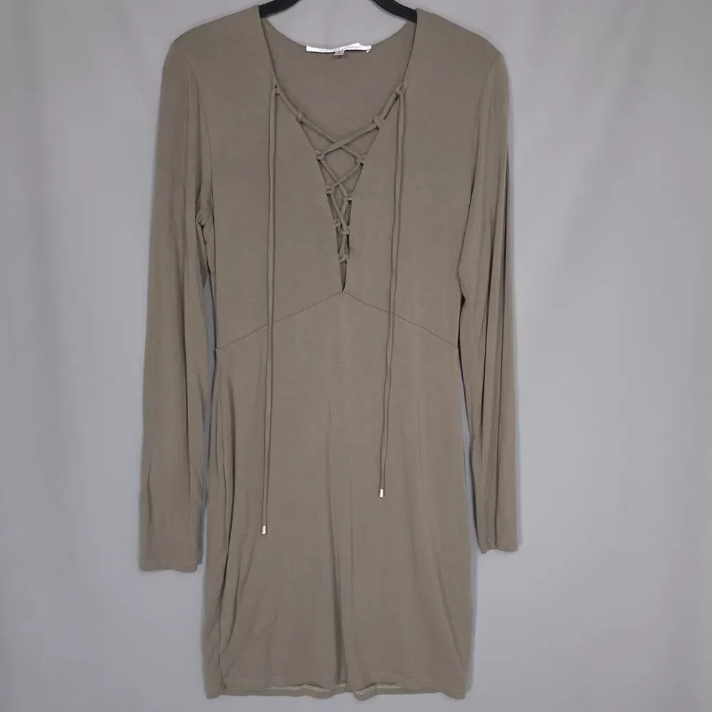 LOVERS + FRIENDS Lace Up V Neck Knit Mini Dress Rayon Blend Long Sleeve‎ Size M